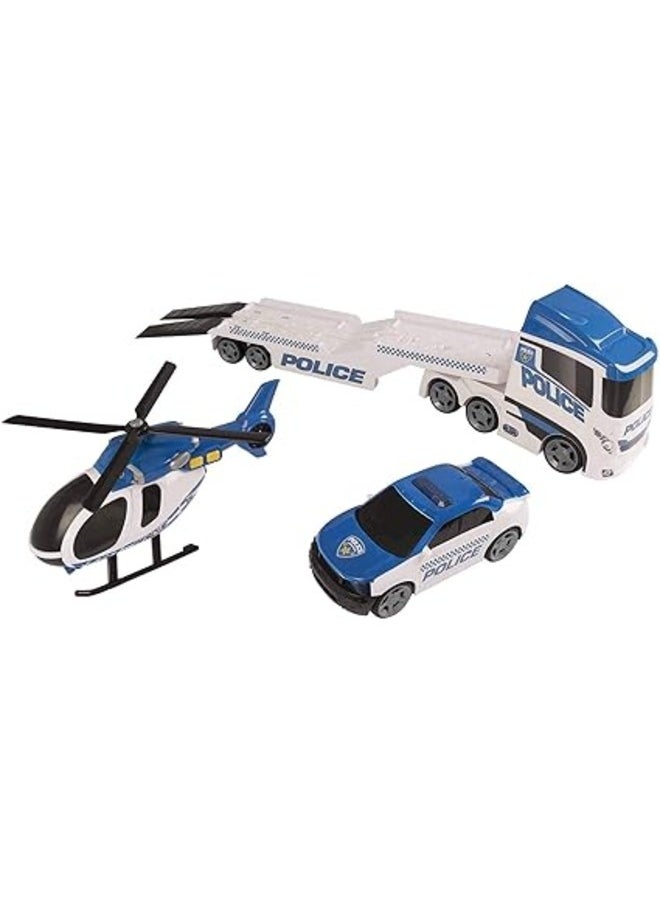 Mighty Machines Police Helicopter Transporter with Lights & Sound Kids Play Vehicle Set with Action Figures Toy Car Set for Ages 3+