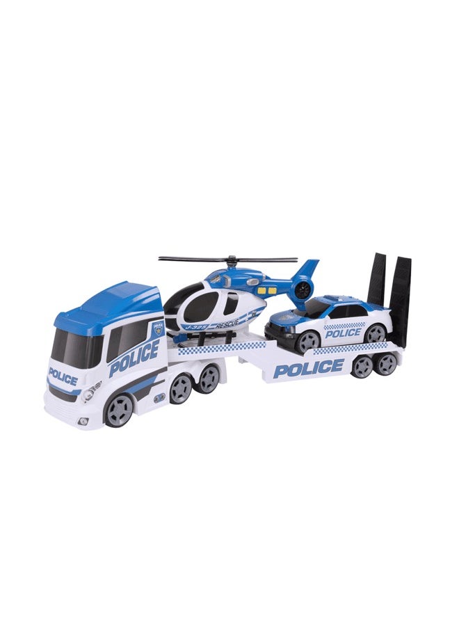 Mighty Machines Police Helicopter Transporter with Lights & Sound Kids Play Vehicle Set with Action Figures Toy Car Set for Ages 3+