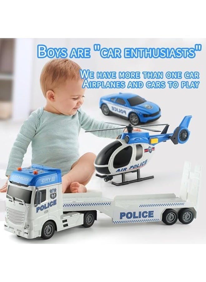 Mighty Machines Police Helicopter Transporter with Lights & Sound Kids Play Vehicle Set with Action Figures Toy Car Set for Ages 3+