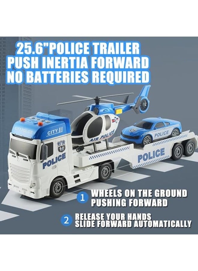 Mighty Machines Police Helicopter Transporter with Lights & Sound Kids Play Vehicle Set with Action Figures Toy Car Set for Ages 3+