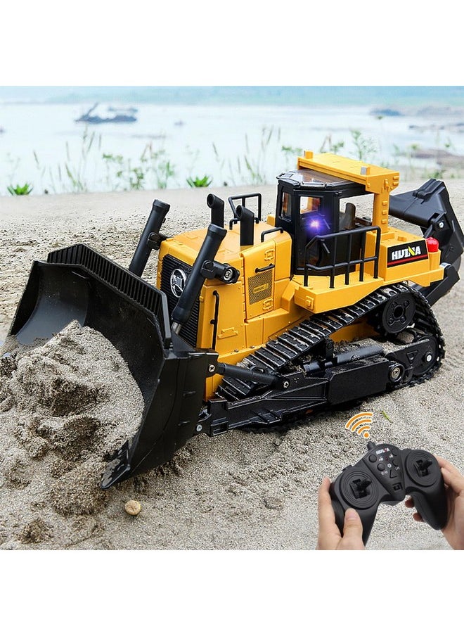 Remote Control Bulldozer Rc 1/16 Full Functional Construction Vehicle, 2.4Ghz 11 Channel Dozer Front Loader Toy With Light And Sound For Kids Age 6, 7, 8, 9, 10 And Up Years Old