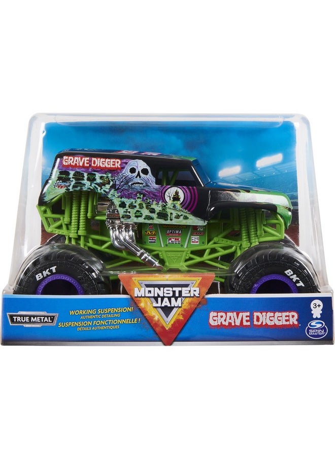 Official Grave Digger Monster Truck - Grave Digger Collector 1:24 Scale Die-Cast Vehicle - Chrome Rims And Bkt Tread Tires For Use In All Playsets - Collectible For Fans & Birthday Parties