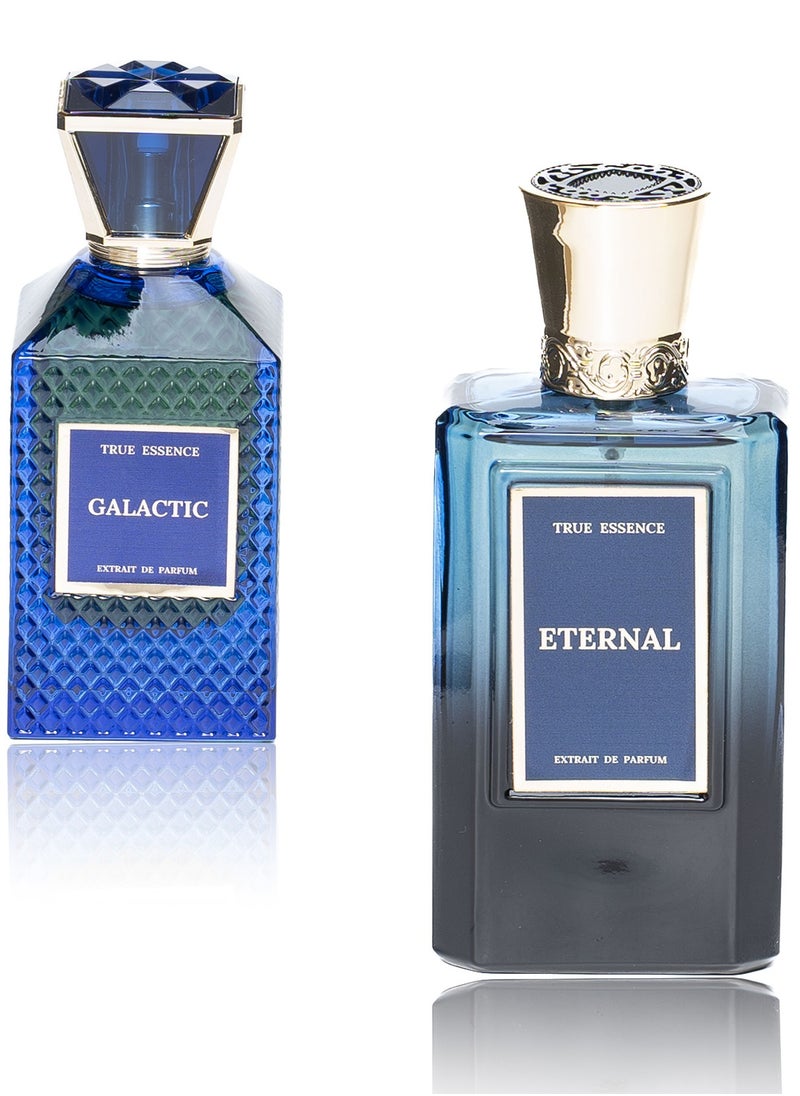 True Essence Combo Pack of 2 Extrait  De Parfum Reve Collection Eternal 100 ml For Unisex And Niche Collection Galactic 100 ml For Male 3.4 FL.OZ