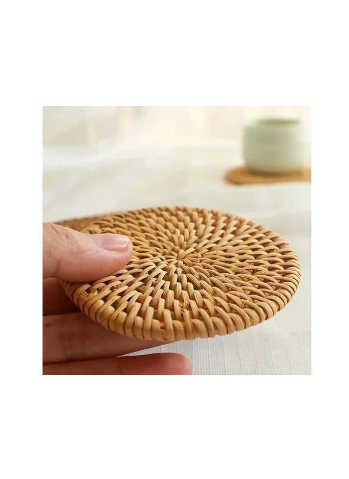 Liying 6pcs Handmade Natural Rattan Coasters for Drinks, Wicker Boho Coasters, Woven Coasters for Drinks | Heat Resistant Reusable Sauce