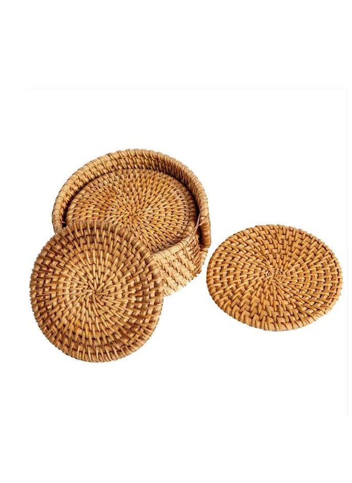 Liying 6pcs Handmade Natural Rattan Coasters for Drinks, Wicker Boho Coasters, Woven Coasters for Drinks | Heat Resistant Reusable Sauce