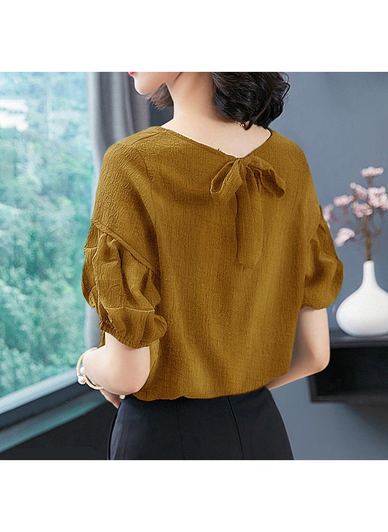 1 x 5 pcs Summer Chiffon T-Shirt Large Size Slimming Womens Top Dry yellow