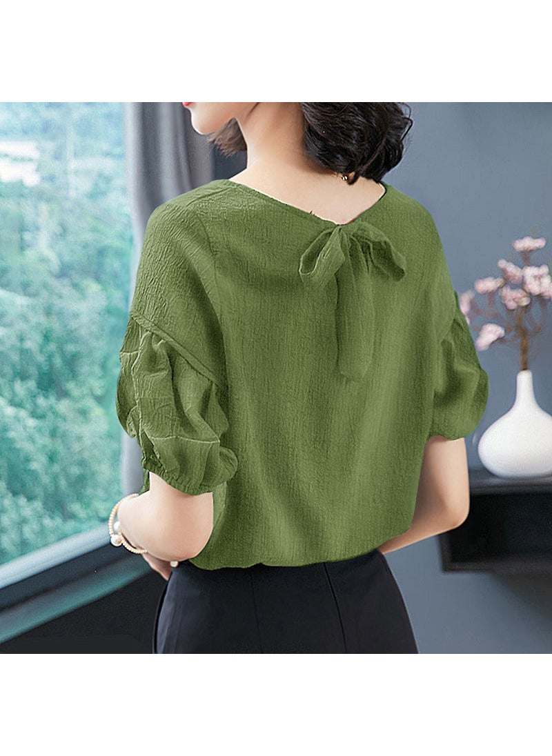 1 x 5 pcs Summer Chiffon T-Shirt Large Size Slimming Womens Top Peacock Green