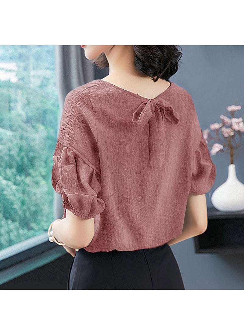 1 x 5 pcs Summer Chiffon T-Shirt Large Size Slimming Womens Top Peacock Green