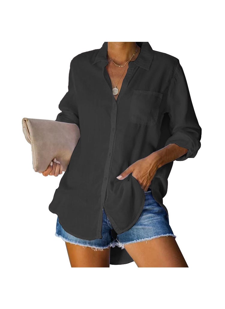 1 x 5 pcs New European Style Womens Oversized Casual Shirt Black