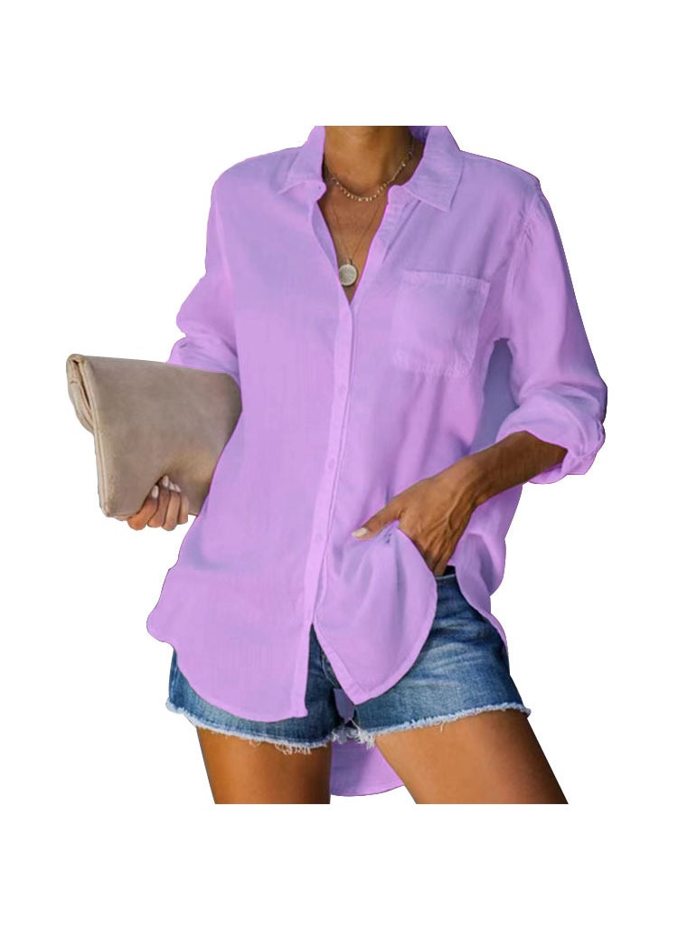 1 x 5 pcs New European Style Womens Oversized Casual Shirt Light purple