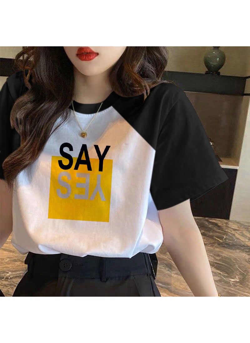 100 Cotton Contrast Short-sleeved T-shirt Women's 2023 New Spring and Summer Loose T-shirt All-match Top Instagram Trendy Women