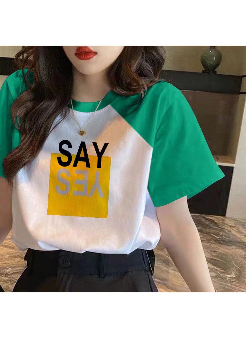 100 Cotton Contrast Short-sleeved T-shirt Women's 2023 New Spring and Summer Loose T-shirt All-match Top Instagram Trendy Women