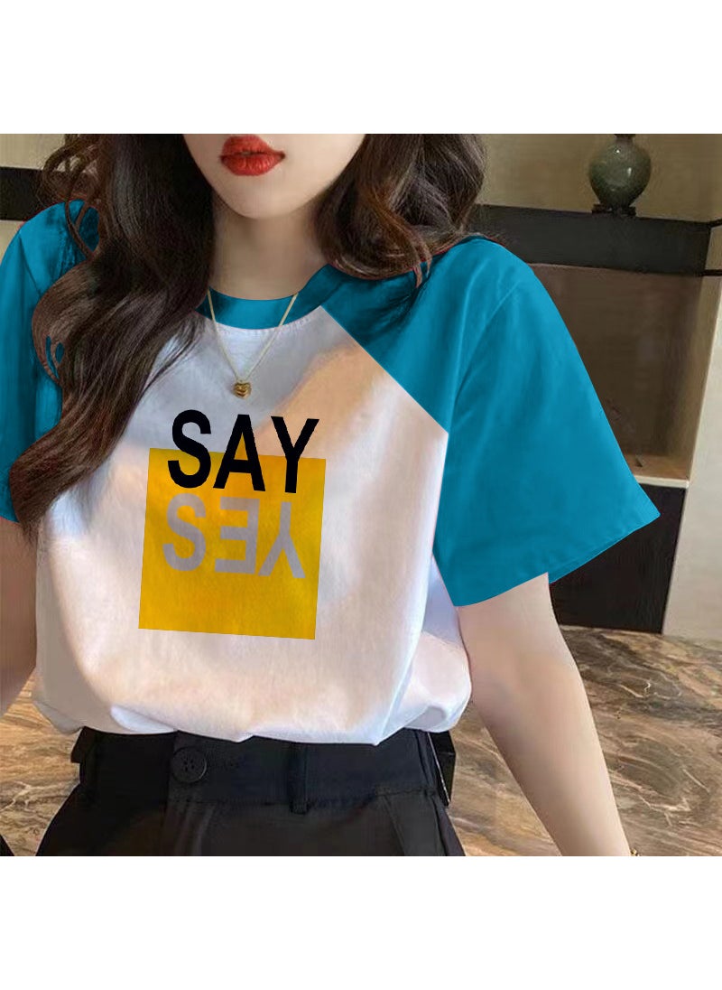 100 Cotton Contrast Short-sleeved T-shirt Women's 2023 New Spring and Summer Loose T-shirt All-match Top Instagram Trendy Women