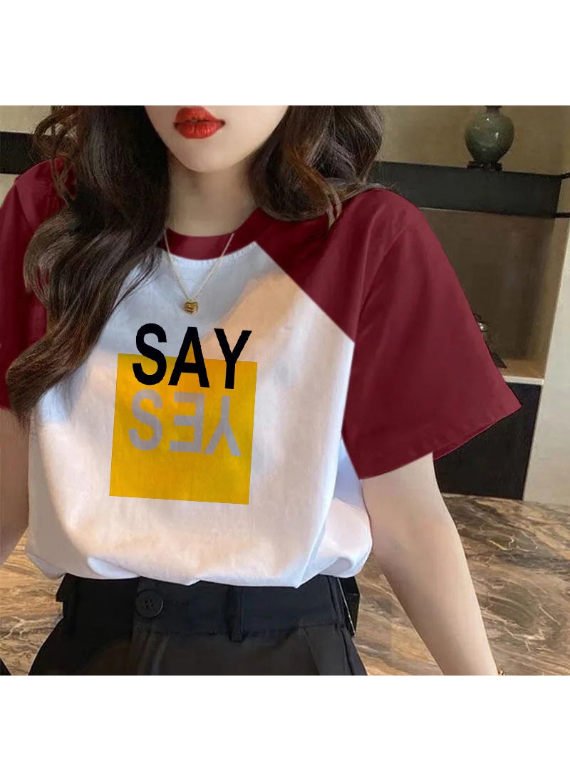 100 Cotton Contrast Short-sleeved T-shirt Women's 2023 New Spring and Summer Loose T-shirt All-match Top Instagram Trendy Women