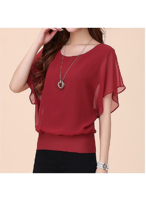 1 x 5 pcs Plus Size Ladies Batwing Sleeve Chiffon Top White