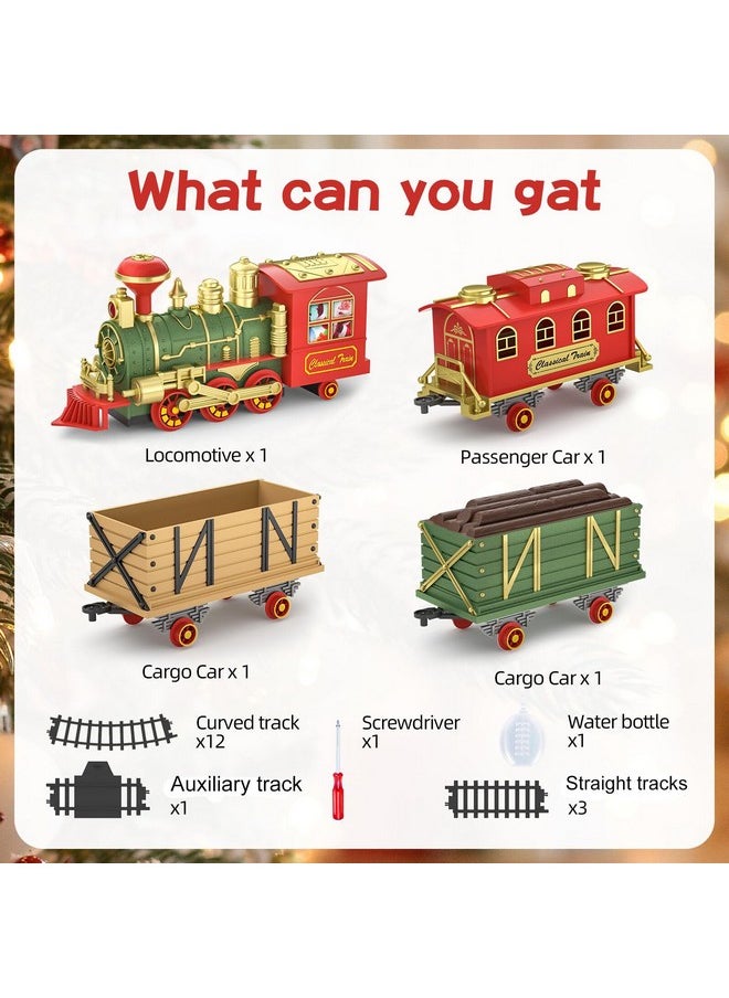 Christmas Train Set For Under Around The Tree, Electric Train Set Toys With Lights Sound, Steam Locomotive, Cargo Cars & Tracks, For Kids 3 4 5 6 7 8 Year Old