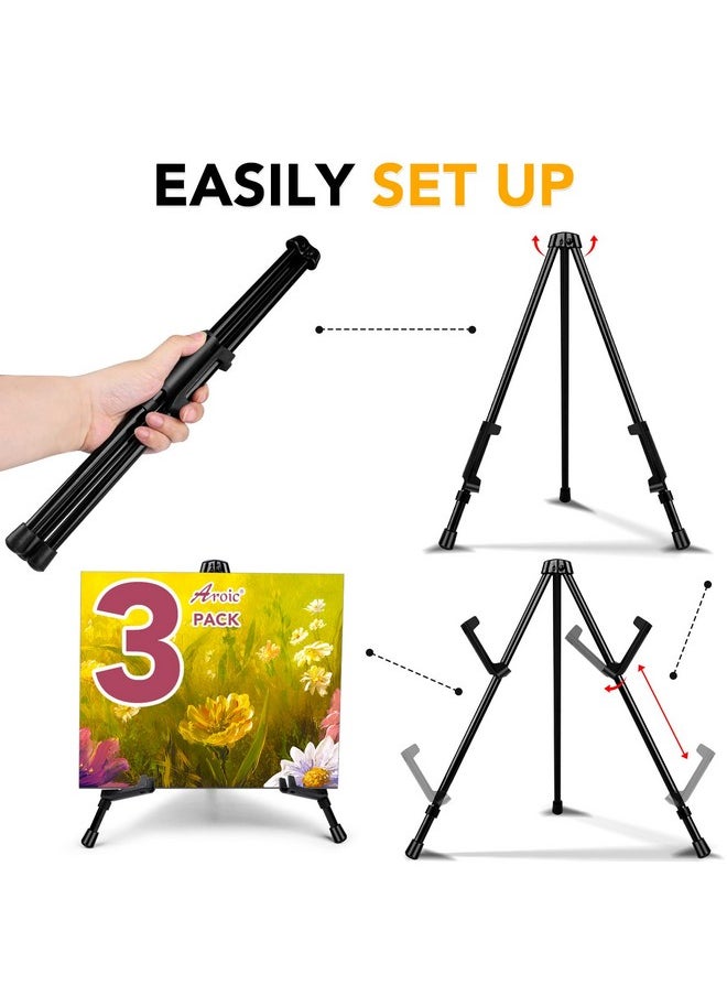 3Pack 14'' Tabletop Easel, Black Steel Table Top Easels For Display, Small Portable Tripod Stand, Adjustable Holders - Display Paintings, Frame Pictures,Signs, Posters (With 3 Storage Bags)
