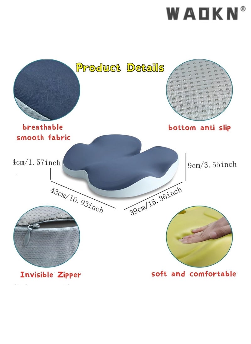 Seat Cushion,Memory Foam Chair Cushions,Pressure Relief Seat Cushion for Long Sitting Office Workers,Car Drivers,Chair Car Seat Cushion for Tailbone,Sciatica,Lower Back Pain Relief(Blue)