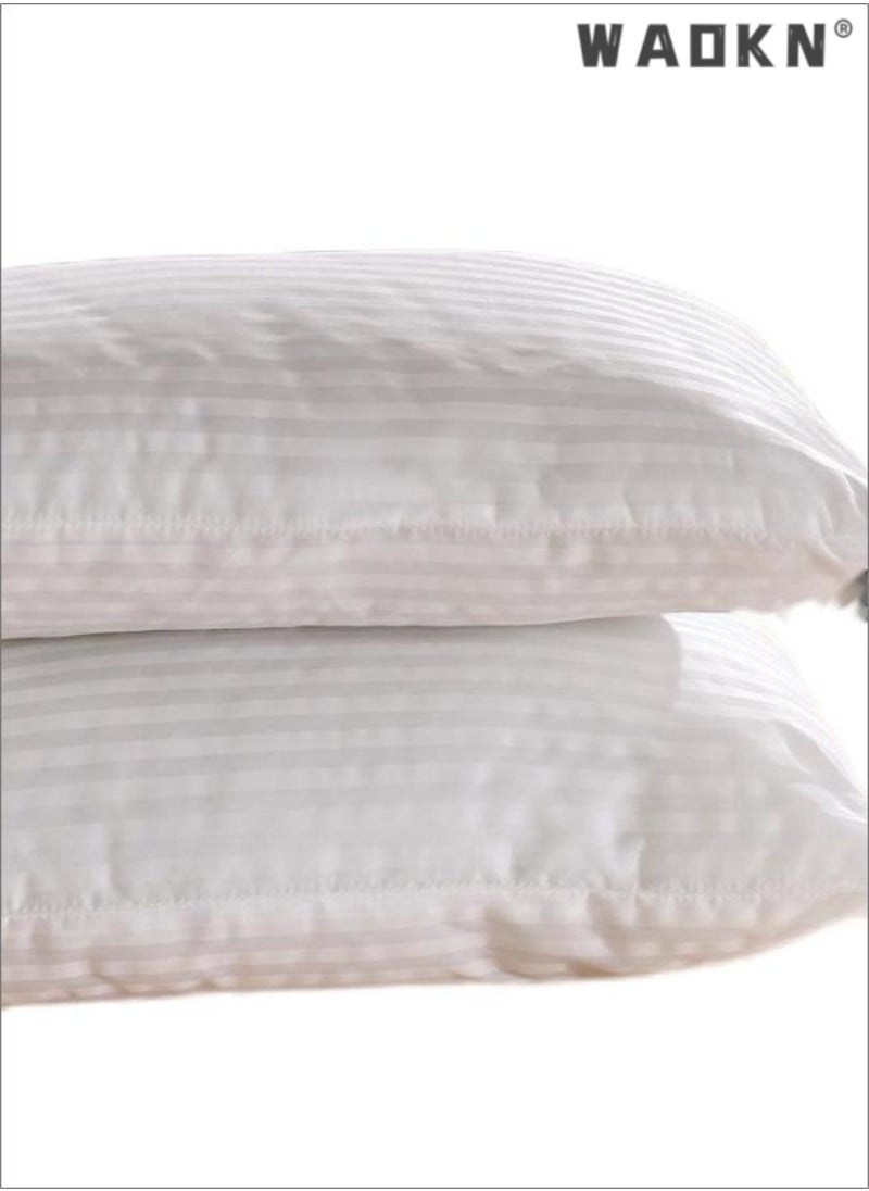 2 PCS cotton polyester cotton white single pillows，750 Grams Cotton Hotel Pillow - Luxury Down Alternative Filling With Soft Support 100% Breathable Cotton Cover With Satin Feel (48 x 74 cm)