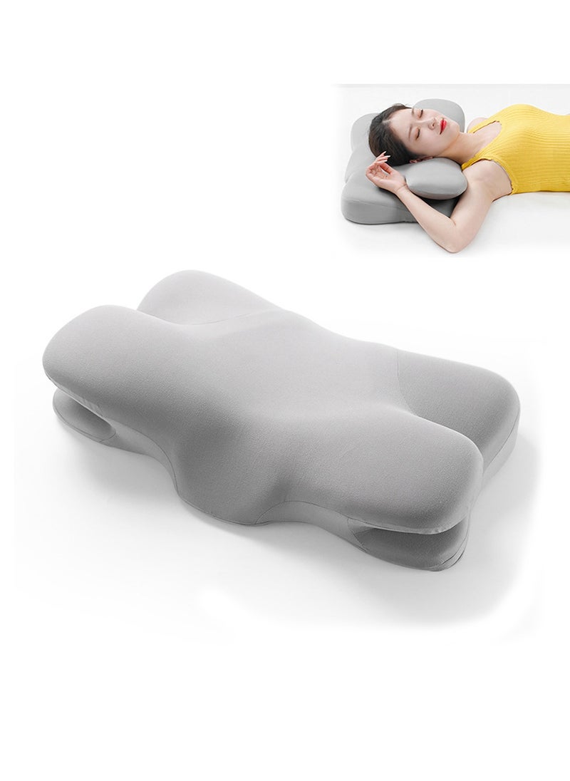 Butterfly Shape Cervical Pillow for Shoulder and Neck Pain Memory Foam Neck Pillow Ergonomic Orthopedic Neck Support Pillow for Side Back Stomach Sleeping Light Grey.