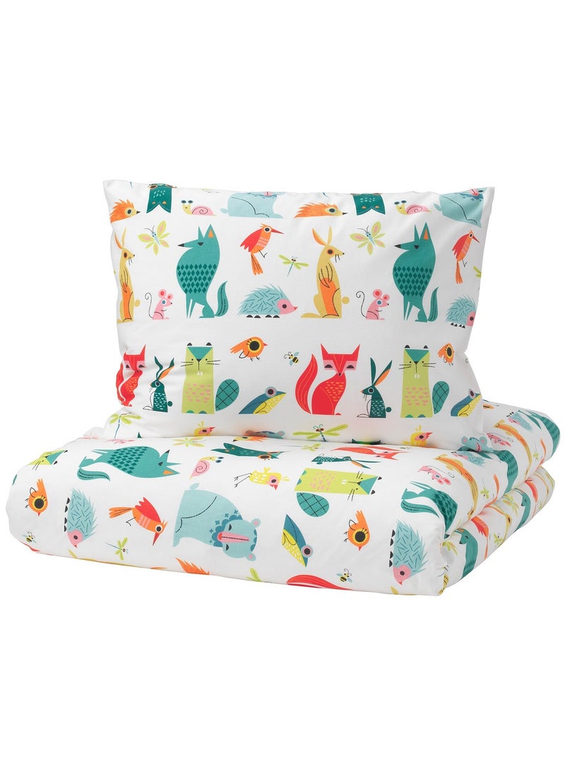 Duvet cover and pillowcase, animal/multicolour, 150x200/50x80 cm