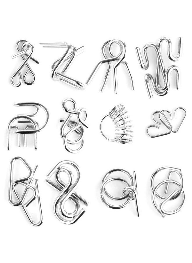 Brain Teasers Metal Wire Puzzle Toys - Assorted Metal Puzzle Toys For Gifts, Party Favors, Prizes, Disentanglement Puzzle Unlock Interlock Toys - Iq Puzzle Brain Teaser (12 Pc), Kids