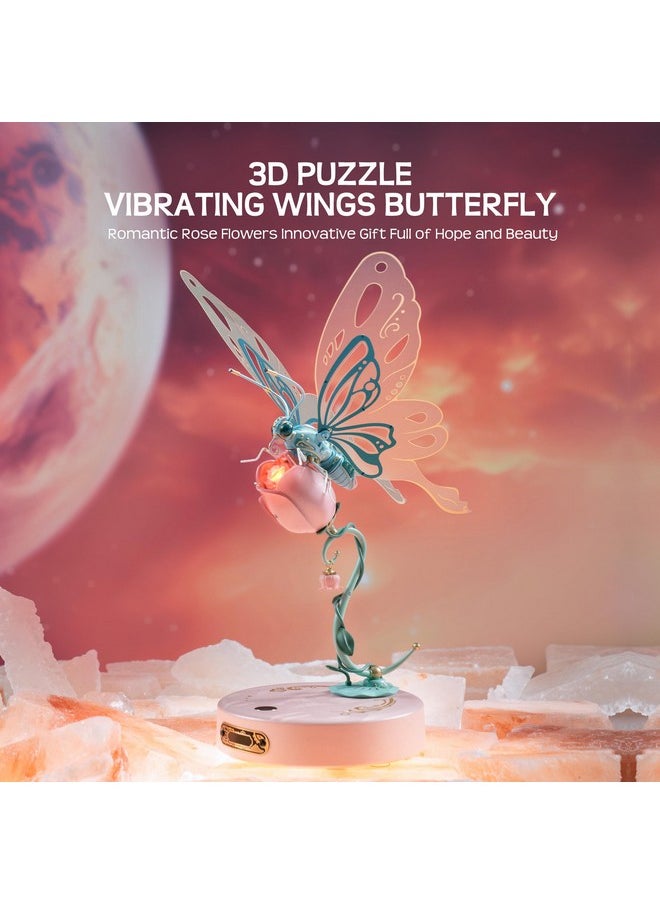 3D Puzzles For Adults,Mechanical Butterfly Puzzle For Adults,Species Model Kit,Electric Building Toy Kit,Diy Creative Craft Gifts For Adults,Unique Office&Home Decor (Pink)