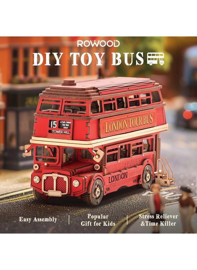 3D Puzzles For Adults,Diy Bus Toy Wooden Model Kit Building Set,Birthday/Christmas Gift For Kids/Teens/Boys-London Bus