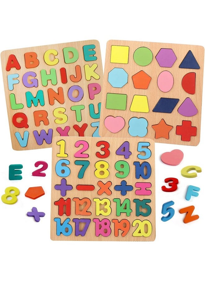 Colorful Wooden Puzzle Set Featuring 3D Capital Alphabets, Numbers, And Shapes| Abcd Puzzle Set | Learning Educational Board For Kids (Alphabets, Numbers & Shapes)