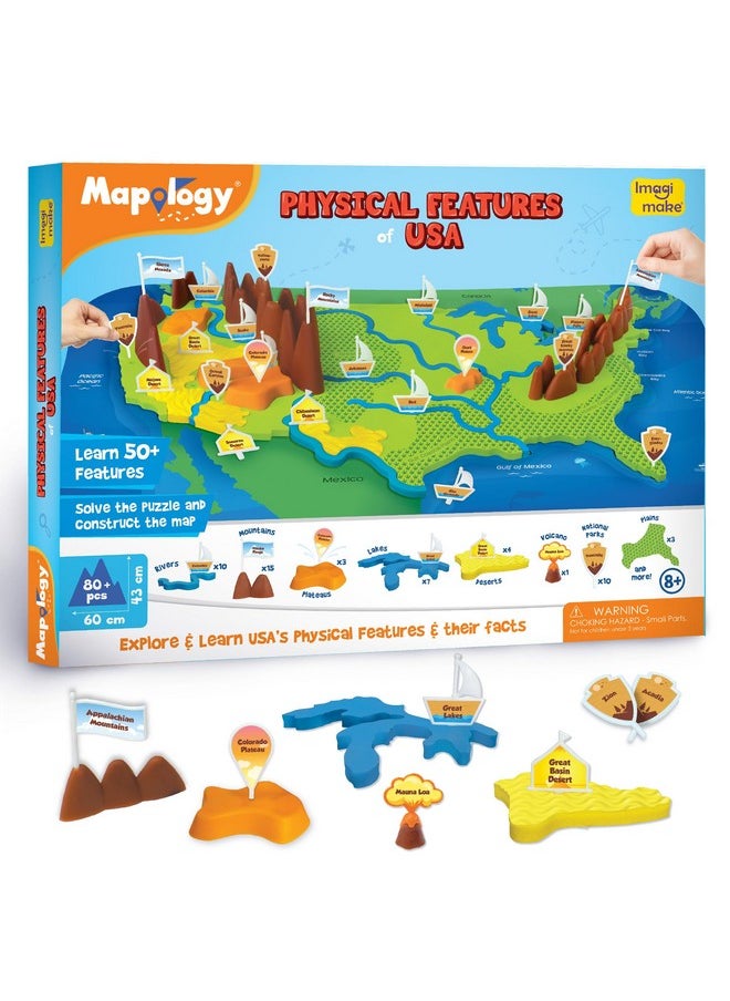 Mapology Physical Features Usa Puzzle | Mountains, National Parks, Rivers & Lakes 3D Puzzle For Kids 8-10 | Educational Toys | Classroom Must-Haves | Classroom Christmas Toys