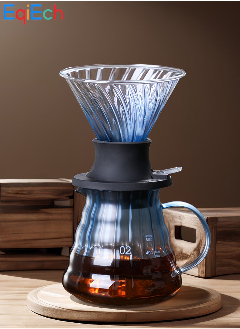 V60 Coffee Maker Set of 2 Borosilicate Glass Pour Over  Drip Coffee Maker Switch Coffee Dripper 1-4 CUPS Glass Carafe Coffee Server 600ML for Home Office Gift(Blue)