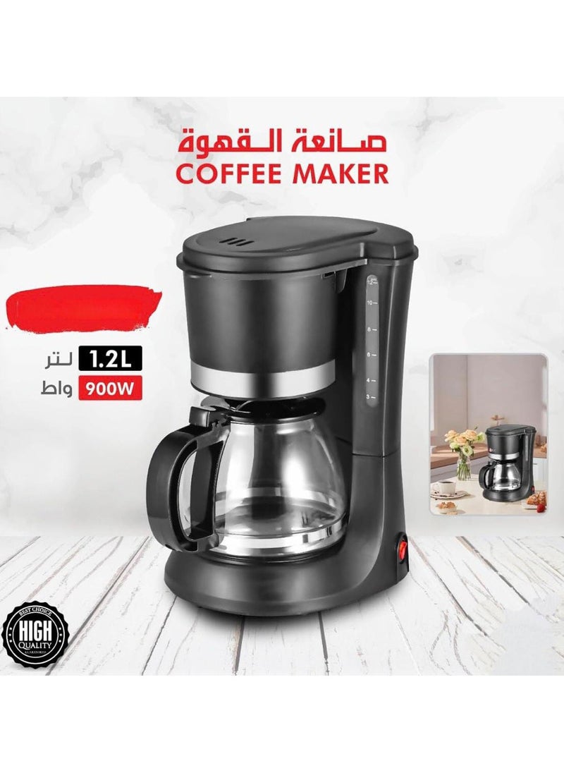 Coffee Maker 1.2L Programmable Drip Coffee Machine with Reusable Filter, Fast Brewing, and Keep-Warm Function Perfect for Home, Office or Travel 900W