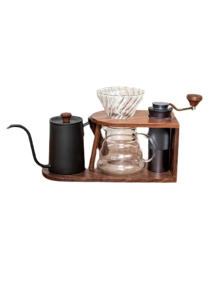 Liying V-60 Pour Over Coffee Maker Set | Coffee Kettle, Glass Server, Glass Dripper, Manual Steel Grinder, Filter Paper with Stand for Traveling, Camping,Outdoor Activities