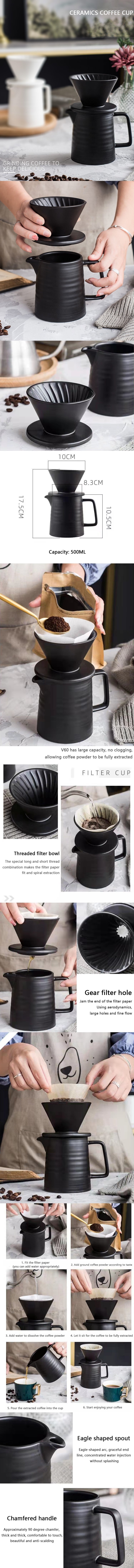 Handmade Ceramic Pour Over Coffee Maker Set,Hand Brewing V60 Size 01 Cone Coffee Filter&500ml Coffee Pot, 1-2 Cup,Premium White