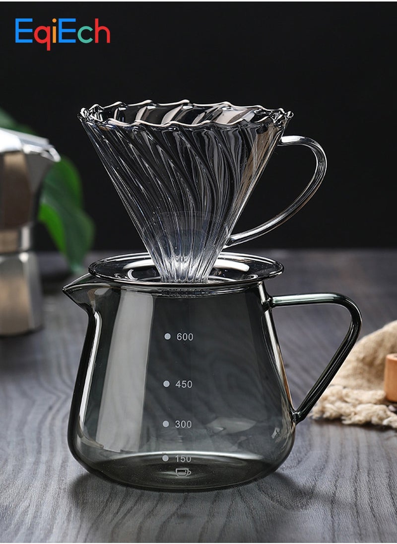 V60 Coffee Maker  Set of 2 Pour Over Drip Brew Machine, 600ML Glass Carafe Coffee Server and Size 02 Glass Coffee Dripper Filter(1-4CUPS)