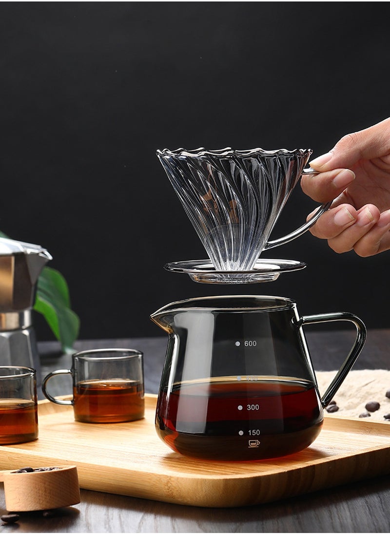 V60 Coffee Maker  Set of 2 Pour Over Drip Brew Machine, 600ML Glass Carafe Coffee Server and Size 02 Glass Coffee Dripper Filter(1-4CUPS)