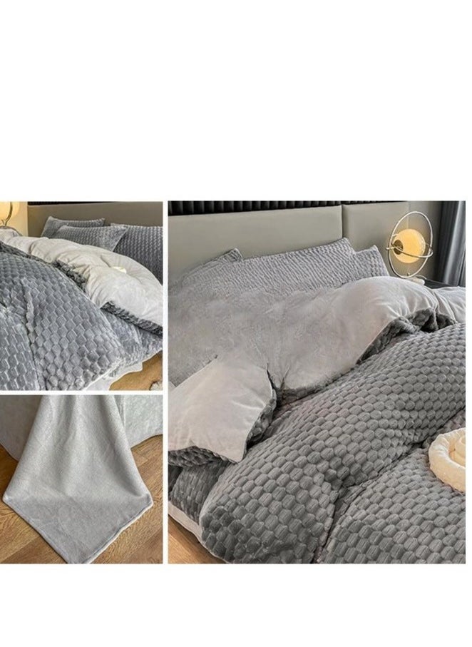 Fitted Sheet Style — ﻿ Carved Velvet Cloth Embroidered Wide Edge Milk Velvet Four Piece Bedding Set