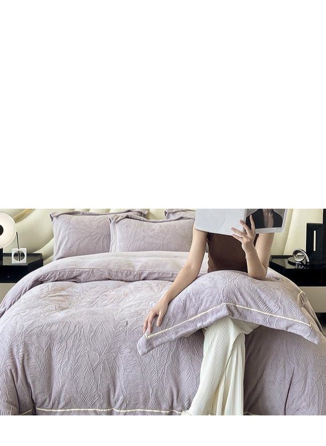 Bed Sheet Style — Carved Velvet Cloth Embroidered Wide Edge Milk Velvet Four Piece Bedding Set