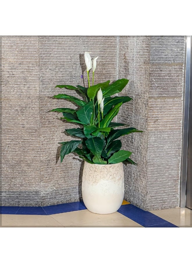 YAHOME Planter Pot, Concrete Fiberstone Plant Pot with Textured Ribbed Finish, Lightweight & Weather-Resistant Plant Holder, Floor Vase Decor for Indoor/Outdoor, Garden Pot for Home Event