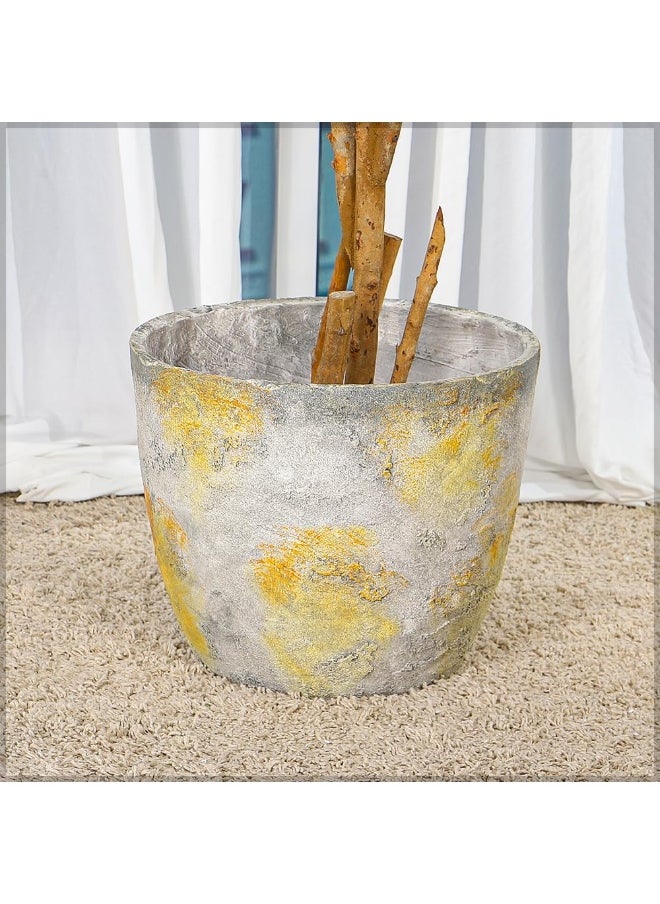 YAHOME Heavy-Duty Plant Pot, Weathered Yellow Accents Rustic Concrete Planter Pot with Drainage Hole, Lightweight & Weather-Resistant Decorative Plant Holder, Garden Pot for Home Patio Event (34x26.5)