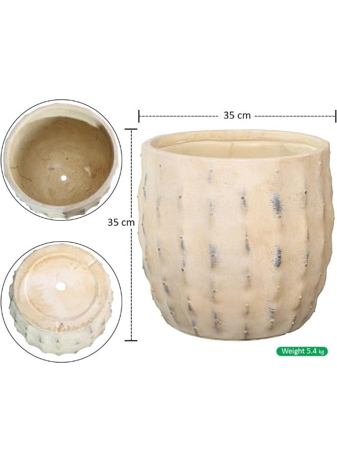 YAHOME Plant Pot, Elegant Rustic Dot Detailing Concrete Planter Pot with Drainage Hole, Lightweight & Weather-Resistant Boho Decor Garden Pot for Faux & Real Plants, Home Office Decor (35X35)