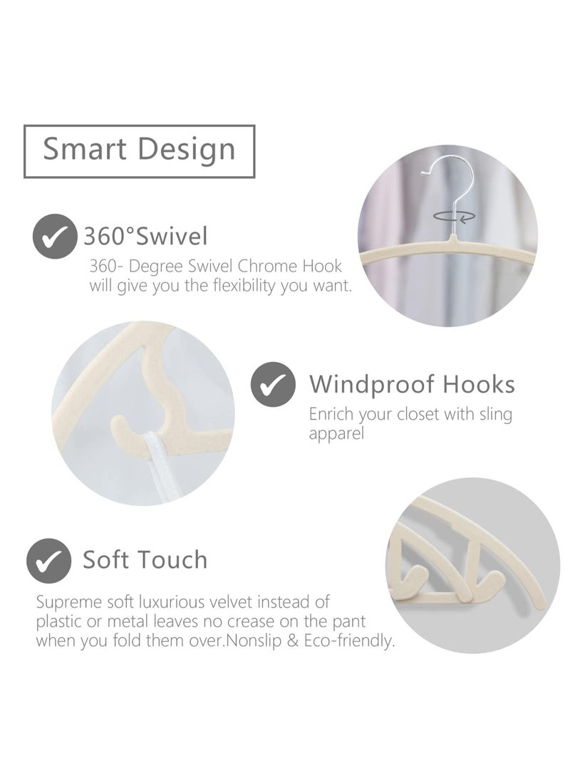 Non Slip Velvet Hangers Suit Hangers 100 Pack Ultra Thin Space Saving 360 Degree Swivel Hook Clothes Hangers for Coats Jackets Pants and Dress Curved 100 Pieces Beige.