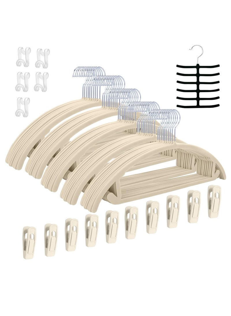Non Slip Velvet Hangers Suit Hangers 100 Pack Ultra Thin Space Saving 360 Degree Swivel Hook Clothes Hangers for Coats Jackets Pants and Dress Curved 100 Pieces Beige.