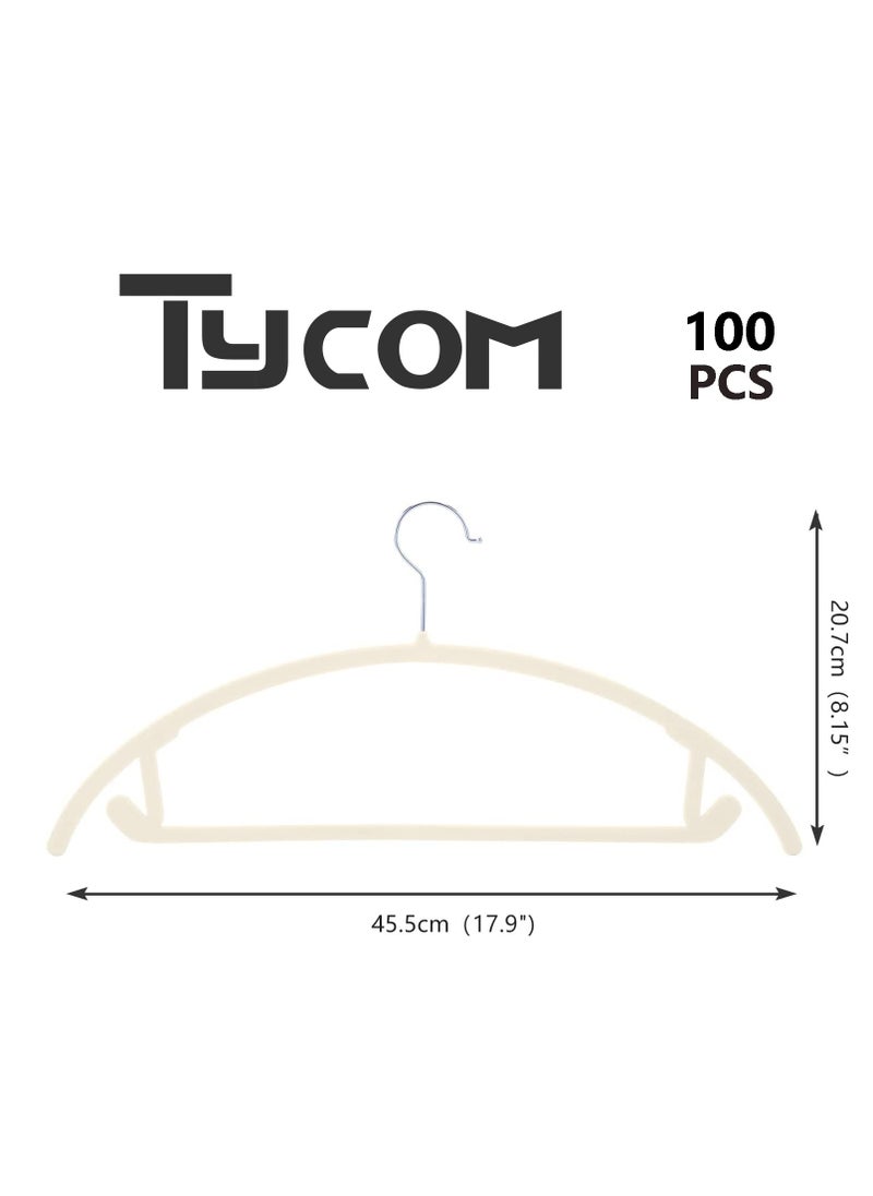 Non Slip Velvet Hangers Suit Hangers 100 Pack Ultra Thin Space Saving 360 Degree Swivel Hook Clothes Hangers for Coats Jackets Pants and Dress Curved 100 Pieces Beige.