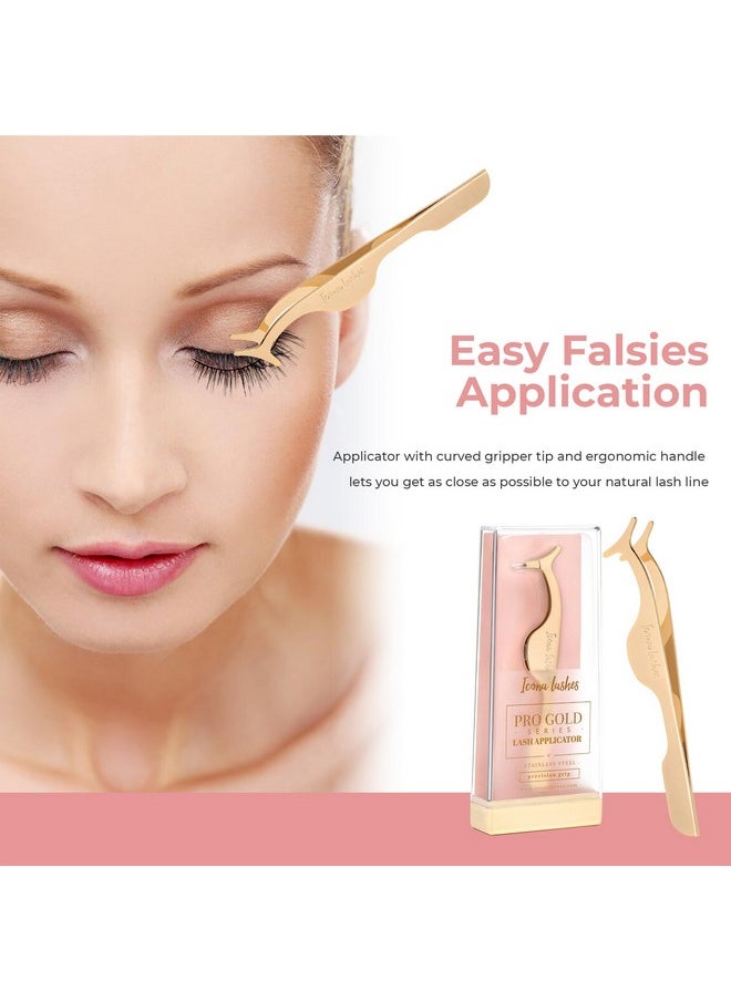 Eyelash Applicator For False Eyelashes & Lash Extensions || 24K Gold Plated Stainless Steel With Contoured Tip For Precise Application & Ergonomic Handle For Comfortable Grip