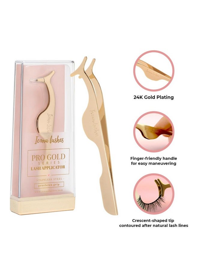 Eyelash Applicator For False Eyelashes & Lash Extensions || 24K Gold Plated Stainless Steel With Contoured Tip For Precise Application & Ergonomic Handle For Comfortable Grip