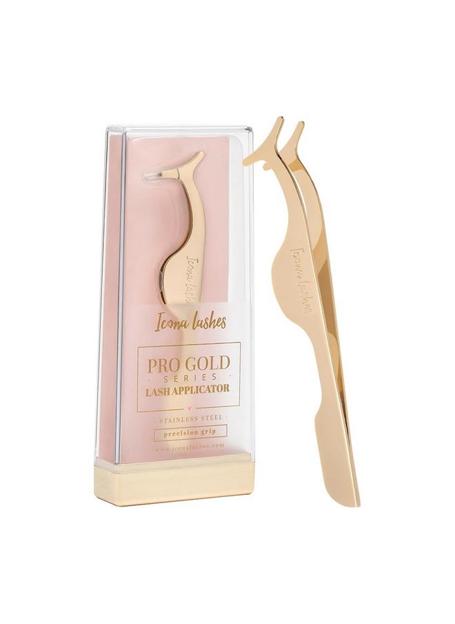 Eyelash Applicator For False Eyelashes & Lash Extensions || 24K Gold Plated Stainless Steel With Contoured Tip For Precise Application & Ergonomic Handle For Comfortable Grip