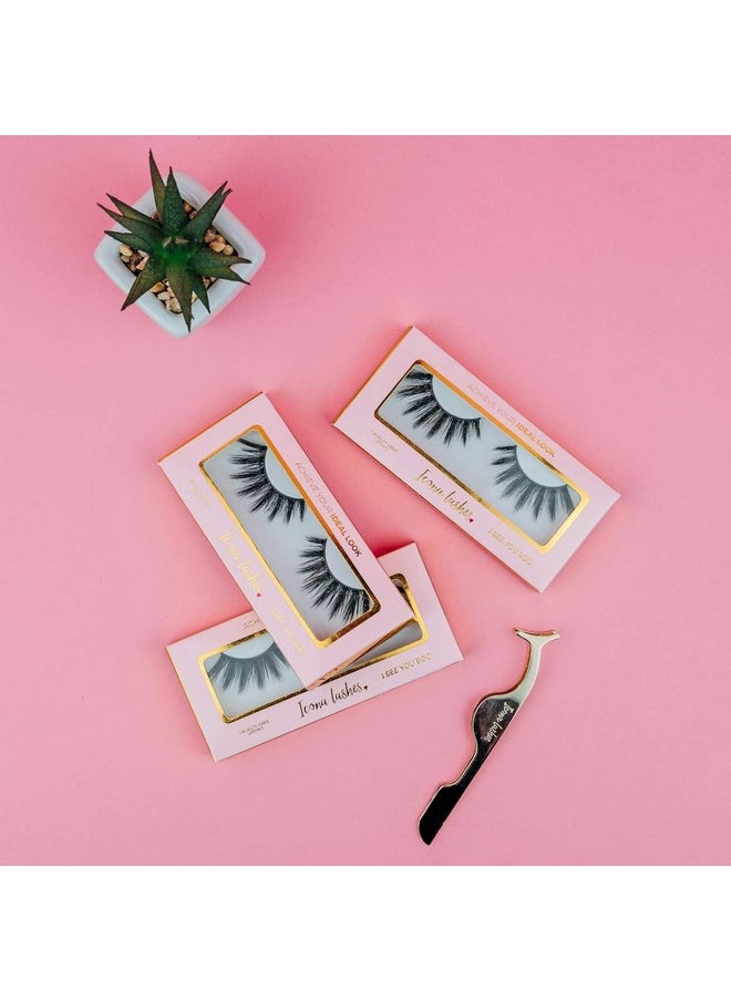 Eyelash Applicator For False Eyelashes & Lash Extensions || 24K Gold Plated Stainless Steel With Contoured Tip For Precise Application & Ergonomic Handle For Comfortable Grip