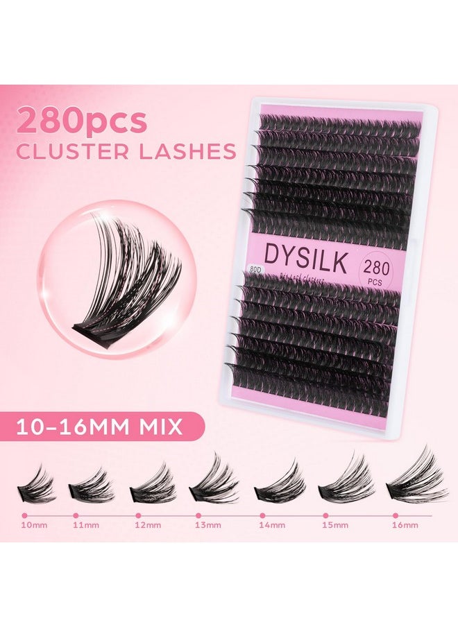 Lash Clusters, 280 Pcs Fluffy Cluster Lashes Diy Cluster Eyelash Extensions Volume Reusable Individual Lashes Cluster Wispy Look Super Thin Band & Soft(Fluffy, D-10-16Mix)