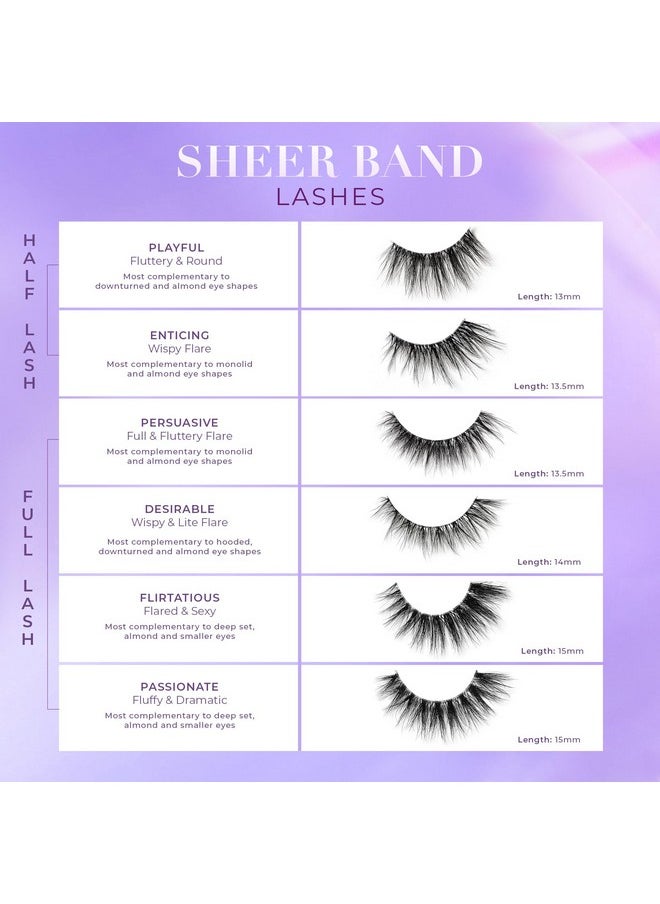 Sheer Band, False Eyelashes W/Invisible Band Lashes, False Lashes Natural Look, Wispy Lashes Style, Clear Band Lashes, Reusable Eyelashes 20X, Lash Glue Not Included, 13.5Mm (Persuasive)